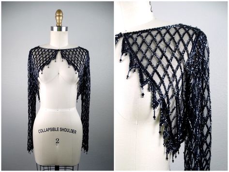 Beaded Bolero, Cropped Shrug, Wedding Shrug, Shrugs And Boleros, Headpiece Jewelry, Diy Fashion Hacks, Black Fishnets, Bob Mackie, Couture Designers