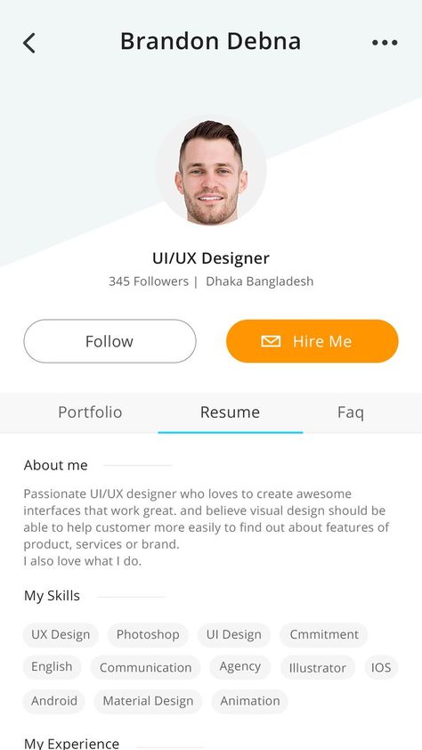 Profile Ui, Profile App, Ux Process, Freelancer Profile, Card Ui, Android Design, Footer Design, Ios Ui, App Interface Design