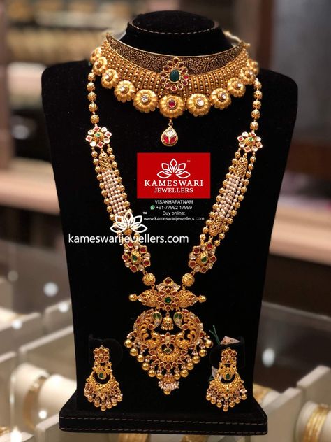 Kameshwari Jewellery, Mini Haram, Temple Jewelry Necklace, Indian Jewellery Gold, Gold Temple Jewellery, Gold Bridal Necklace, Classic Jewellery, Antique Gold Jewelry Indian, Bridal Jewelry Vintage