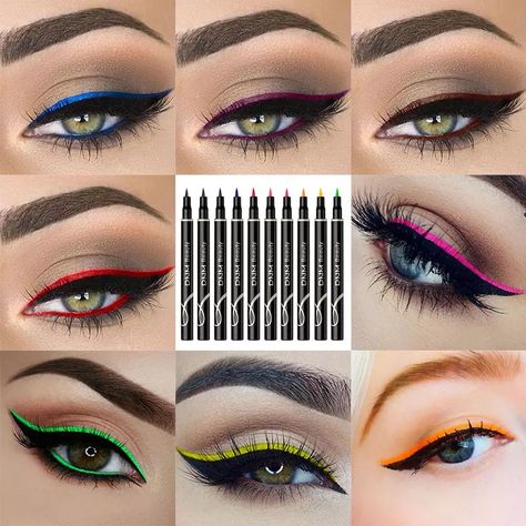 Crayon Eyeliner, Eye Makeup Tools, Eyeliner Products, Charming Eyes, Neon Makeup, Cat Eye Makeup, Best Eyeliner, Colorful Cat, Glitter Eyeliner