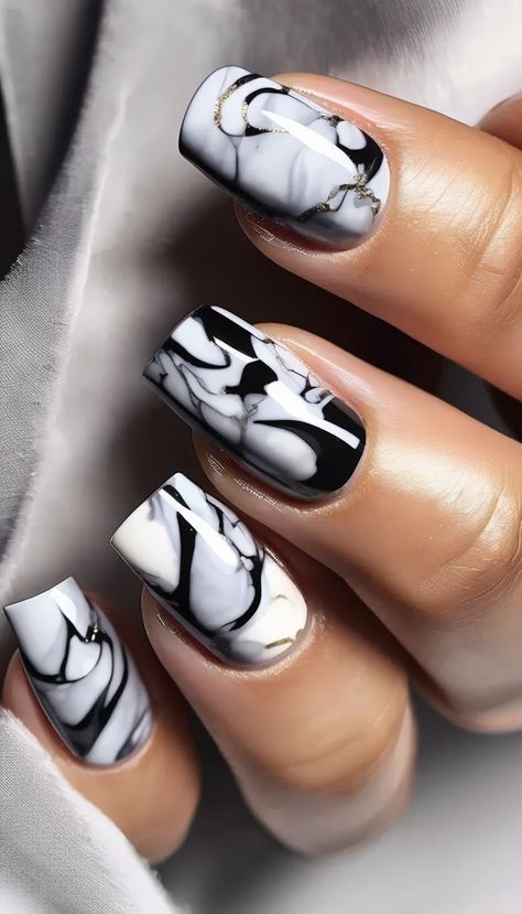 Smoky Marble Nail Art for a Sophisticated Look"
Description: Go bold with smoky marble nails in grey, black, and white, accented with metallic gold streaks. Perfect for a modern November aesthetic.
Tags: #MarbleNails #ModernNails #ChicNailArt #NovemberStyles Marble Nails White, White Marble Nails, November Aesthetic, Aesthetic Tags, Chic Nail Art, Marble Nail, January Nails, Marble Nail Art, Modern Nails