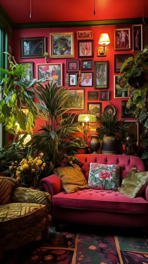 Vintage Maximalist Decor & Design Ideas Maximalism Office Decor, Wall Color Small Room, Colorful Maximalist Interior Design, Moody Maximalist Apartment, Maximalist Gallery Wall Ideas, Small Maximalist Apartment, Maximalism Gallery Wall, Aesthetic Vintage Room Ideas, Vintage Apartment Decor Ideas