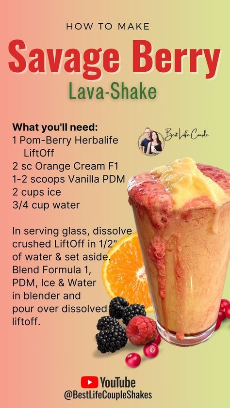 Let's make it together!
2 scoops Orange Cream Healthy Meal Mix.
1-2 scoops Vanilla PDM Shake Base.
1 Pomberry LiftOff.
2 cups ice .
¾ cup water.

In serving glass, dissolve crushed LiftOff in 1/2" of water & set aside.
Blend Formula 1, PDM, Ice & Water in blender and pour over dissolved liftoff.

bitly dot com forward slash buy herbalife here Nutrition Shake Recipes, Herbal Life Shakes, Herbalife Protein, Energy Tea Recipes, Tea Recipes Diy, Herbalife Nutrition Club, Protein Shakes Recipes, Herbalife Shake Recipes, Nutrition Club