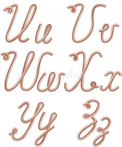 U, V, W, X, Y, Z Vector Letters Made of Metal Copper Wire. stock illustration Wire Alphabet, Wire Writing, Vector Letters, Wire Letters, Wire Jig, English Calligraphy, Wire Name, Copper Wire Art, Wire Knitting