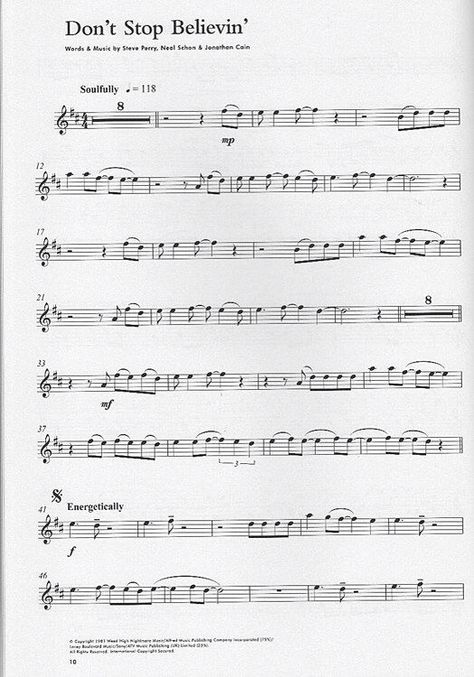 DON'T STOP BELIEVING!!! Sax Sheet Music Alto Saxophone, Alto Sax Music Sheet, Saxophone Sheet Music Alto, Alto Saxophone Sheet Music Popular, Violin Sheet Music Popular Songs, Saxophone Songs, Alto Saxophone Music, Lady Gaga Madonna, Alto Sax Sheet Music