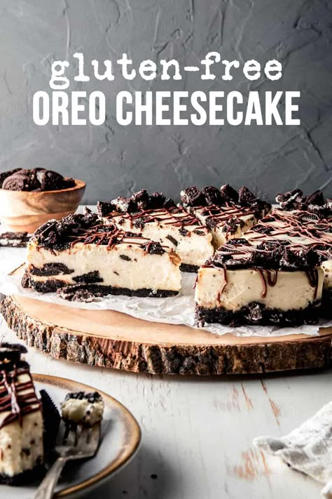 Gluten Free Chocolate Cheesecake Recipe, Gluten Free Oreo Cheesecake, Cream Cheesecake Filling, Gluten Free Cheesecake Recipes, Gluten Free Chocolate Desserts, Gluten Free Oreos, Dairy Free Cheesecake, Oreo Cheesecake Recipes, Cookies And Cream Cheesecake