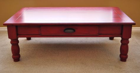 Chalk Paint Coffee Table, Red Coffee Table, Coffee Table Redo, Red Painted Furniture, Distressed Coffee Table, Painted Coffee Table, Red Coffee Tables, Colorful Coffee Table, Painted Coffee Tables