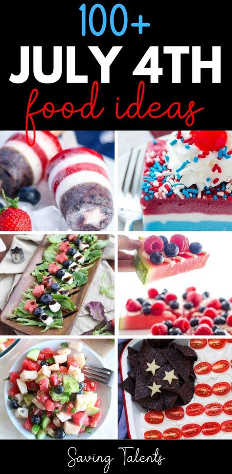 Our HUGE list of 100+ patriotic food ideas for your 4th of July Party! Red, white and blue appetizers, finger food, desserts and more #4thofjuly Blue Appetizers, Patriotic Food Ideas, 4th Of July Food Ideas, July Food Ideas, Memorial Day Foods, Patriotic Recipes, Fourth Of July Recipes, 4th Of July Food, Patriotic Food