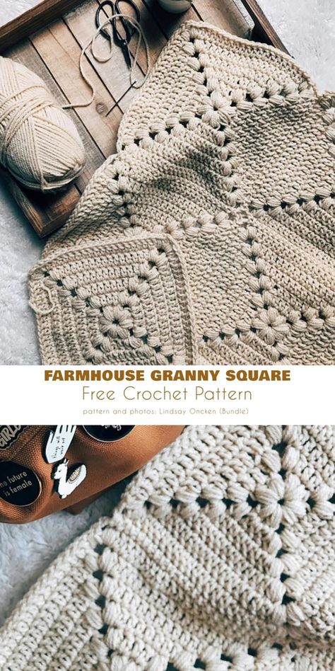 Farmhouse Granny Square Ideas and Free Pattern Farmhouse Granny Square, Granny Square Pattern Free, Motifs Granny Square, Sunburst Granny Square, Granny Blanket, Crochet Granny Square Blanket, Haken Baby, Crochet Simple, Crochet Granny Square