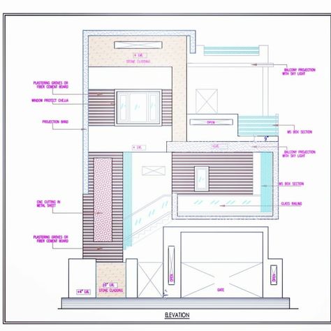 Jali Facade, 2d Elevation Design, Elevation Details, Drawing House Plans, Budget House Plans, 20x40 House Plans, 30x40 House Plans, Home Elevation, Drawing Details