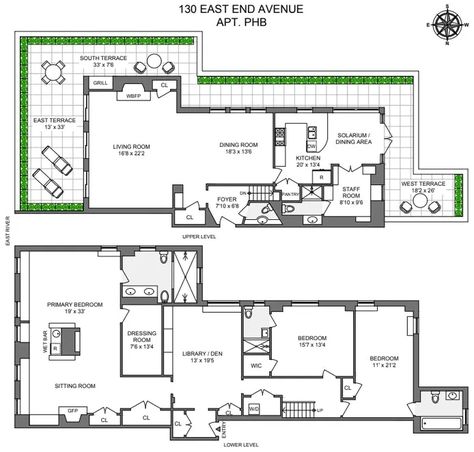 Nyc Penthouse Floorplan, Penthouse Floorplan, Neue Galerie New York, Upper East Side Nyc, Penthouse View, Nyc Penthouse, Bedroom With Bath, Bike Room, New York School