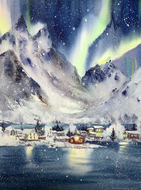 Incredible colors of nature Original watercolor painting "Aurora borealis #27" Medium: Watercolour on Paper Saunders Waterford 300g One of a kind artwork Size: 41 x 31 cm / 16 x 12 in Signed on the front Subject: landscapes 2021 Certificate of Authenticity is included Unframed Thank you for interest Eugenia Northern Lights Watercolor, Winter Northern Lights, Watercolor Night Sky, Northern Lights Art, Seaside Wall Art, Northern Lights Painting, Polar Lights, Watercolour Landscape, Art Watercolor Painting