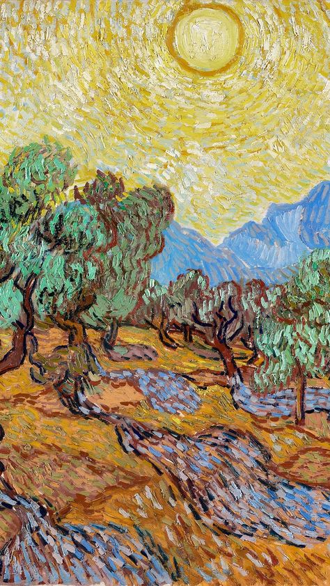 Van Gogh mobile wallpaper, HD background, Olive Trees | free image by rawpixel.com Van Gogh Olive Trees, Art Klimt, Van Gogh Wallpaper, Van Gogh Landscapes, Klimt Art, Arte Van Gogh, Monet Paintings, Van Gogh Museum, Van Gogh Paintings