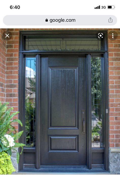 Dark Front Door, Front Portico, Font Door, Entry Door Colors, Spanish Exterior, Exterior Entry Doors, Door Types, Porch Styles, Large Hallway