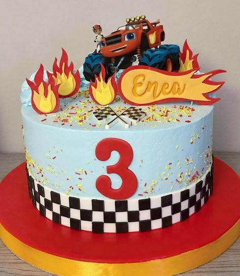 Monster Truck Theme Birthday Cake, Blaze Cakes For Boys, Monster Car Cake, Blaze Cake Ideas, Blaze Cake, Blaze Birthday Cake, Blaze And The Monster Machines Cake, Bolo Blaze, Blaze Cakes