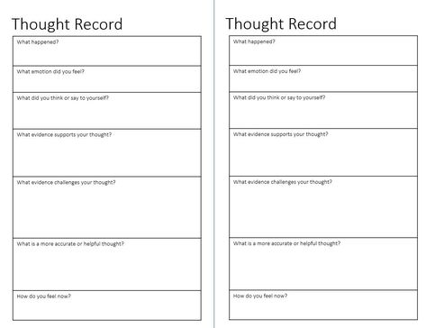 Thought Record, Record Printable, Thought Journal, Cognitive Behavior Therapy, Psychology Resources, Cbt Worksheets, Behavior Therapy, Cognitive Behavior, Therapy Resources