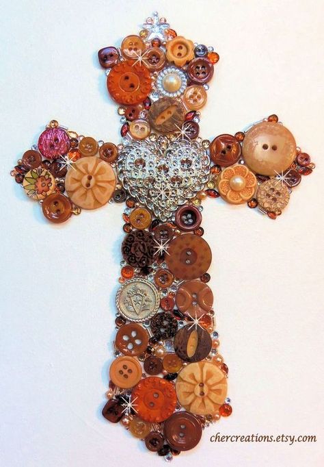 Button Cross, Buttons Art, Button Creations, Button Craft, Canvas Diy, Mosaic Crosses, Cross Crafts, Cross Wall, Cross Art