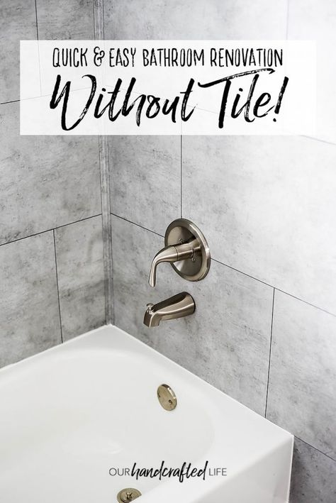 No Tile Bathroom Ideas, Vinyl Floor Shower Walls, No Tiles Bathroom Walls, Shower Remodel Without Tile, Bathroom Remodel No Tile, No Tiles Bathroom, Vinyl Bathroom Wall, Bathroom Tile Alternatives, Vinyl Plank Shower Walls