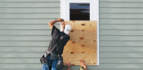 Board up windows for storm preparation Boarded Up Windows, Boarding Up Windows, Storm Prep, Plywood Diy, Home Safety Tips, Safety Checklist, Home Protection, Emergency Prepping, Inspirational Sayings