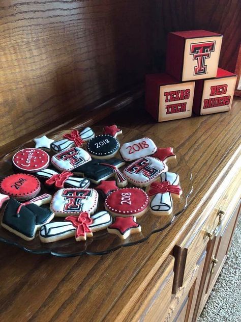 Texas Tech Birthday Party, Texas Tech Party Decorations, Texas Tech Party Ideas, Texas Tech Cookies Decorated, Texas Tech Graduation Party, Texas Tech Party, Texas Tech Cookies, Texas Tech Cake, Graduation Cookout