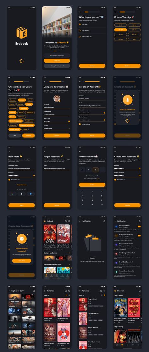 Erabook - Ebook Store & Reader App UI Kit — Figma Resources on UI8 Library App Design, Book App Design, Onboarding Screens Ui Design, Book App Ui, App Ui Design Inspiration, App Mobile Design, Design System Ui, E Book Design, Ui Ux Design App