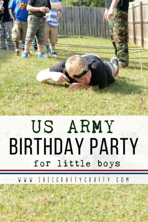 US Army themed birthday party for little boys Army Theme Birthday Party Games, Army Camo Birthday Party, Soldier Party Decorations, Army Themed Party Food, Army Soldier Birthday Party, Army Tank Birthday Party Ideas, Army Birthday Party Games, Army Birthday Party Favors, Army Birthday Party Activities