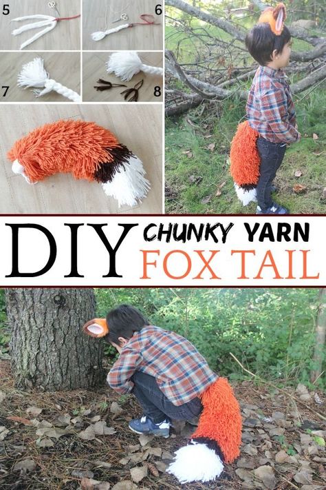 Super cute yarn fox tail for dress up time! This DIY fox tail is so cute! #dressup #diytail #fox #pretendplay #squirrelsofafeather Diy Fox Tail, Diy Food Costumes, Fox Costume Diy, Tail Tutorial, Squirrel Costume, Diy Cinnamon, Fox Costume, Food Costumes, Diy Kostüm