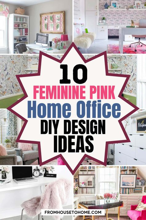 10 feminine pink home office design ideas Pink Accent Wall Office, Glam Home Office Ideas, Pink Office Ideas, Feminine Home Office Classy, Pink Home Offices, Feminine Office Space, Beautiful Office Decor, Girly Home Office, Girly Office Decor