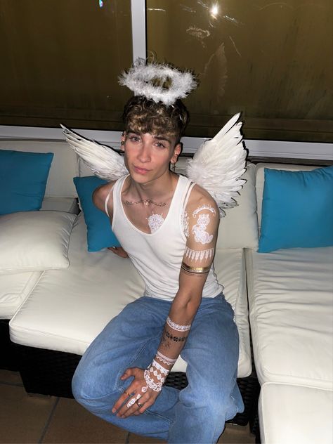 Angel Costume Men Halloween, Gay Angel Costume, Men’s Angel Costume, Angel Male Costume, Angel Halloween Costumes Men, Men Angel Costume, Mens Fairy Costume, Gay Men Halloween Costumes, Boy Angel Costume