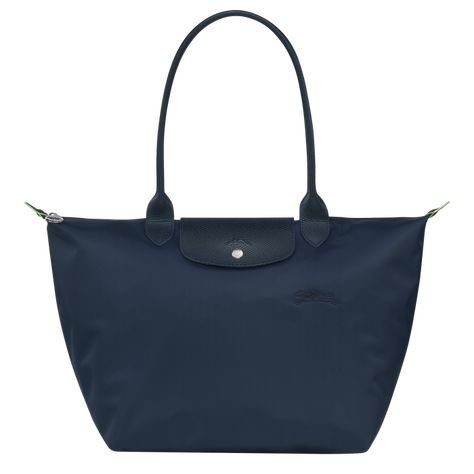 Shoulder bag L, Navy - View 1 of 5 - zoom in Longchamp Le Pliage Navy, Long Champ Bag, Uni Bag, Longchamp Bag, Green Tote Bag, Longchamp Bags, Green Tote, Girly Bags, Recycled Canvas