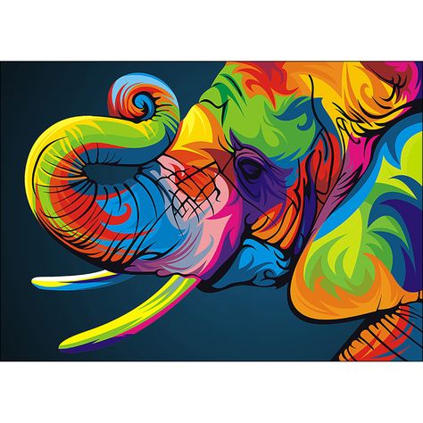 Diamond Embroidery Printed Gem Kit Rainbow Elephant Elephant Art, Art Animals, Black Background, Animal Art, Bright Colors, Painting Ideas, Pop Art, Art Ideas, Elephant