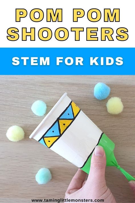 How to Make a Pom Pom Shooter. This is a fun STEM activity for preschool and kindergarten kids to make. #stem #preschool #kindergarten Craft For Grade 3 Student, After School Activities For Kindergarteners, Sphere Activities For Kindergarten, Preschool Inventors Activities, Stem Toys For Kindergarten, Engineering Activities For Preschool, Steam Classroom Activities, 1st Grade Stem Projects, Stem Club Ideas