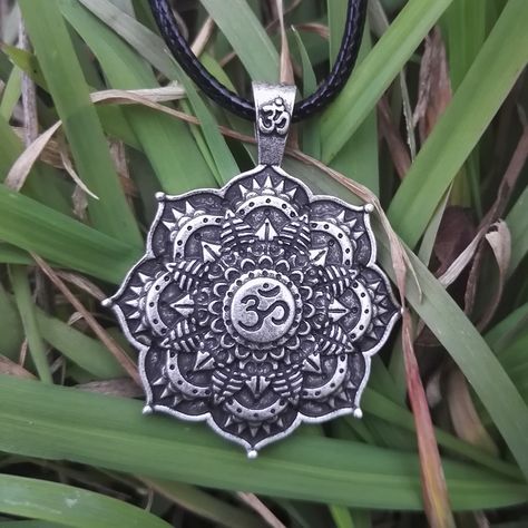 mandala OM necklace Om Necklace, Buddhist Jewellery, Lotus Mandala, Om Pendant, Spiritual Symbols, Peace And Harmony, Spiritual Jewelry, Namaste, Metal Stamping