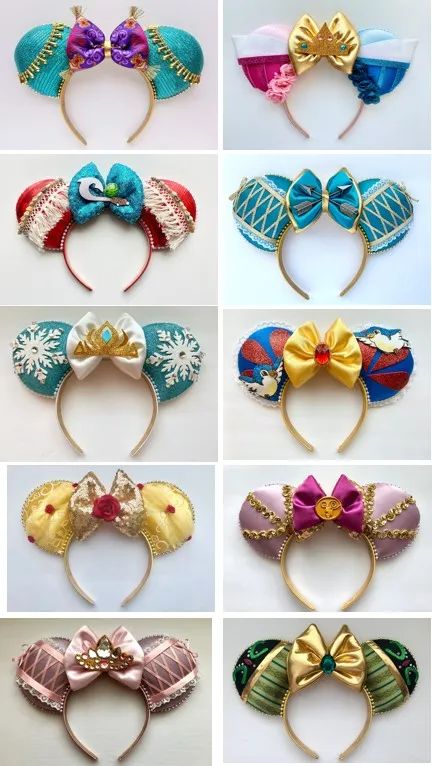 Disney Ears Cruella, Disney Princess Mickey Ears, Mickey Ears Princess, Princess Minnie Ears, Mickey Mouse Ears Ideas, Disney Character Ears, Princess Disney Ears, Diy Disney Accessories, Disney Diy Ears