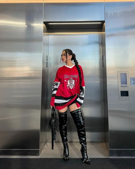 All Posts • Instagram Jersey With Boots, Summer Picture Poses, Satchel Handbag, Hockey Jersey, Summer Pictures, Satchel Handbags, Black Beauty, Thigh High Boots, Picture Poses