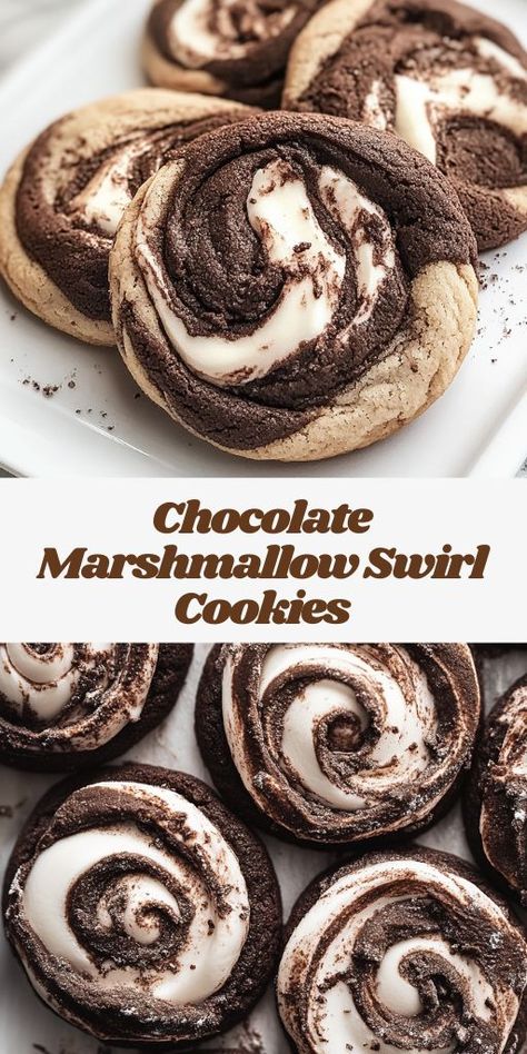 Baked these Gooey Chocolate Marshmallow Swirl Cookies, and they're the perfect mix of rich chocolate and gooey marshmallow goodness! Ingredients: 2 cups all-purpose flour ¾ cup unsweetened cocoa powder ½ teaspoon baking soda ¼ teaspoon salt 1 cup unsalted butter, room temperature 1½ cups granulated sugar 2 large eggs, room temperature 2 teaspoons vanilla extract 1 cup marshmallow fluff or 12 large marshmallows, cut into pieces Marshmallow Fluff Recipes, Swirl Cookies, Chocolate Marshmallow Cookies, Fluff Recipe, Fluff Desserts, Marshmallow Cookies, Chocolate Marshmallow, Cocoa Cookies, Recipes With Marshmallows