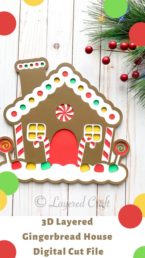 3D Layered Christmas Gingerbread House Digital Cut File #3dmandalafile #cricutmandala #3dcricutmandala #layeredpapercraft #layeredcricutfile #svgcricutfile #3dmandalasvg #3dlayeredsvg #christmas #3dchristmas Cricut Gingerbread House, Gingerbread Cricut, Christmas Cards Cricut, Gingerbread House Svg, Cricut Christmas Cards, Svg Letters, Christmas Paper Craft, Cricut Christmas Ideas, Christmas Cricut