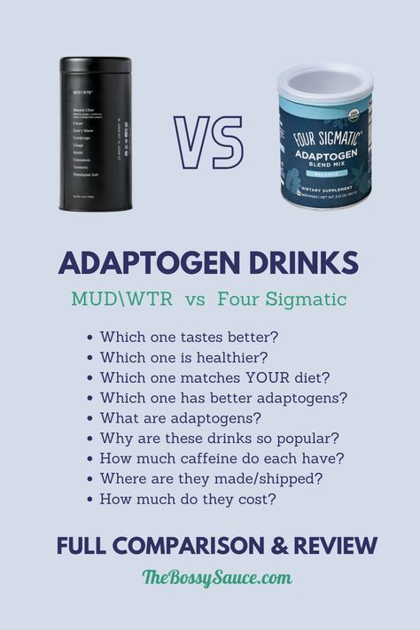 Curious about adaptogens and how they can combat stress in the body naturally? Ever seen those ads on Instagram for all those healthy warm drinks that have mushrooms, or that are pink or blue? Well, I tried two and compared and reviewed them: MUD/WTR and Four Sigmatic Adaptogen Blend #stressmanagement #adaptogens #mushrooms #healthydiet #healthfoods #vegan #plantbaseddiet #veganfoods #kosher #whole30 #coffee #teatime #tea #foursigmatic #mudwtr #warmdrink #naturalhealth #guthealth #probiotic Adaptogens Drinks, Adaptogen Drinks, Adaptogens Benefits, Mud Wtr, Adaptogenic Mushrooms, Mushroom Adaptogen, Four Sigmatic, Trim Healthy, Trim Healthy Mama