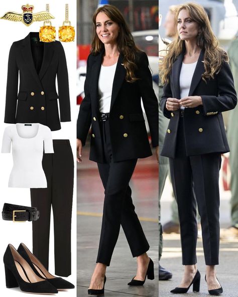 All Black Business Attire, Princess Catherine Style, Job Outfits, Stylish Business Outfits, Outfit Tutorial, Cushion Cut Earrings, Regal Style, Office Fits, Looks Kate Middleton