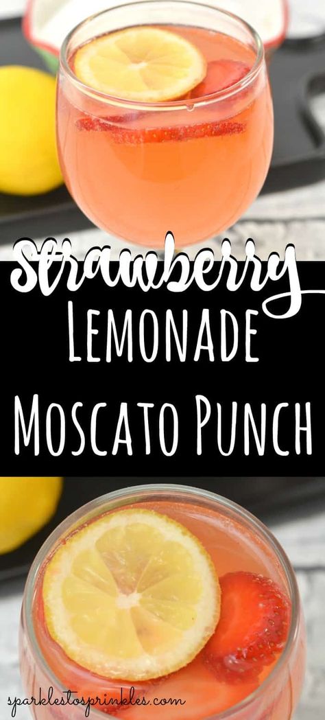 Simple Jungle Juice Recipe, Moscato Lemonade, Easter Punch Recipes, Moscato Strawberry Lemonade, Beach Drink Recipes, Moscato Punch, Strawberry Lemonade Punch, Party Punch Recipe, Jungle Juice Recipe