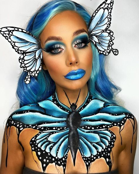 Butterfly Body Painting, Insect Face Paint, Insect Makeup, Makeup Ideas Drawing, Butterfly Growth, Growth Is A Process, Halloween Maquillage, Drawing Butterfly, Painting Makeup