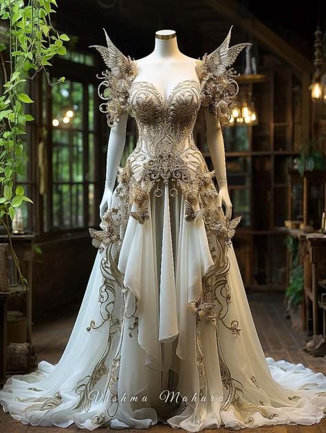 Fae Goddess, Fairy Gown, Fairytale Aesthetic, Goddess Gown, Summer Fairy, Goddess Dress, Sailor Fashion, Princess Gown, Dream Wedding Ideas Dresses