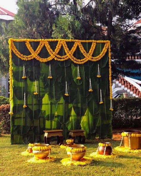 South Indian Wedding Decor Ideas To Consider For Your Wedding | Leaf decor wedding, Wedding backdrop decorations, Indian wedding decorations Leaf Decor Wedding, Haldi Decoration Ideas, Hindu Wedding Decorations, Small Wedding Decor, Mandap Design, Simple Stage Decorations, Indian Theme, Minimalist Wedding Decor, Wedding Entrance Decor