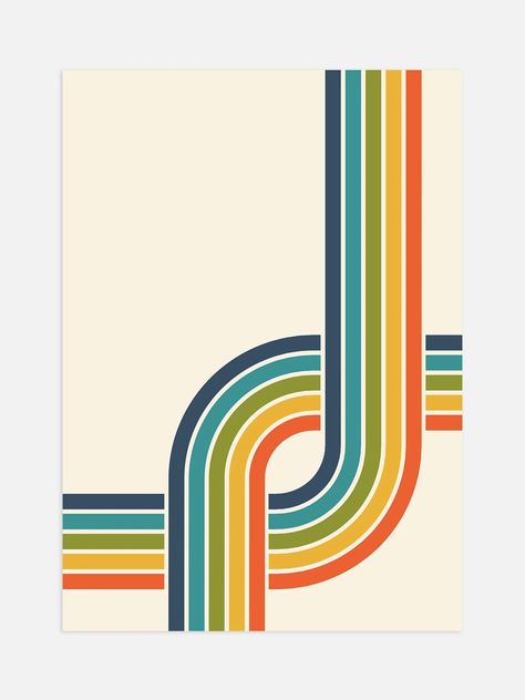 Retro Rainbow Stripes No1 Poster – Luxe Poster Co Funky Branding, Stairwell Accent Wall, Logos Ideas, Logos Vintage, Wallpaper Retro, Moody Wallpaper, Decorative Screen Panels, Retro Style Posters, Logos Retro