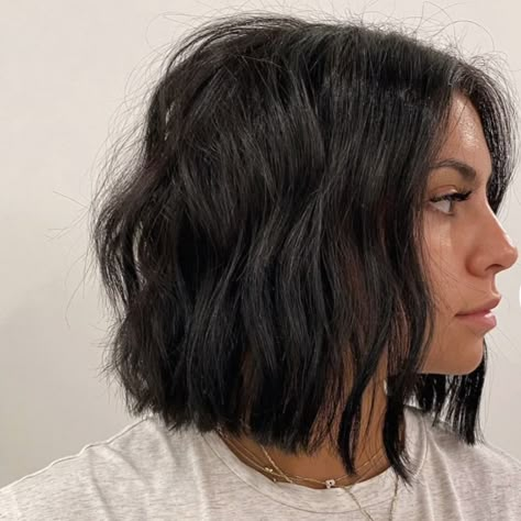 Dark Brown Above Shoulder Length Hair, Short Hair With Texture, Short Lob Haircut Straight, Avery Woods Hair, Short Bob Brown Hair, Dark Brown Short Bob, Textured Short Hair, Graduated Bob Haircut, Black Hair Bob