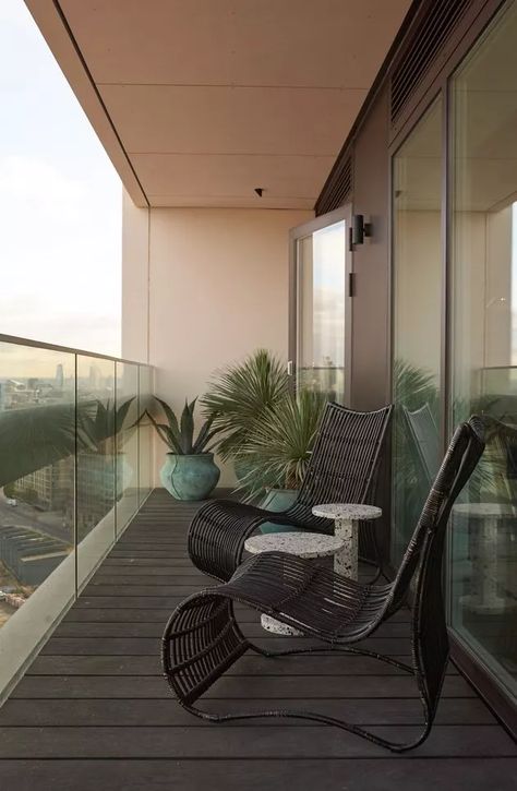 Minimalist Balcony Ideas and Inspiration | Hunker Balcony Cover, Klein Balkon Decor, Balcon Mic, Small Apartment Balcony Ideas, Condo Balcony, Balkon Decor, Modern Appartement, Balcony Design Ideas, Balcony Ideas Apartment Outdoor