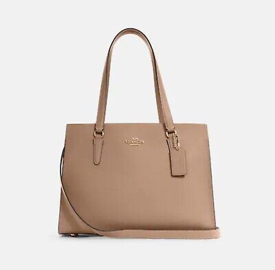 Coach C4078 Tatum Carryall Leather Tote Shoulder Bag in Taupe Oxblood NWT $478  | eBay Everyday Taupe Bag With Gold-tone Hardware, Cream Tote Bags With Gold-tone Hardware, Beige Tote Shoulder Bag With Silver-tone Hardware, Beige Shoulder Bag With Gold-tone Hardware And Double Handle, Tan Tote Shoulder Bag With Gold-tone Hardware, True Red, Leather Tote, Best Deals, Shoulder Bag