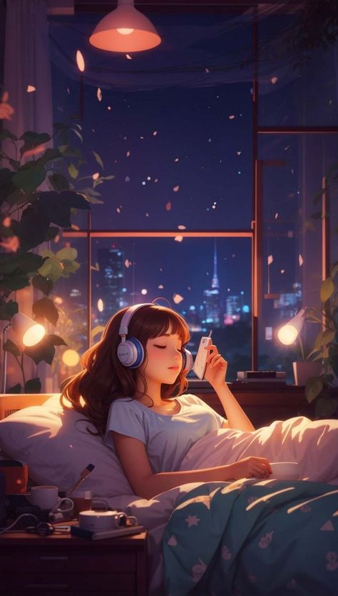 Chill Music iPhone Wallpaper 4K - iPhone Wallpapers Books In Bed, Chill Wallpaper, Chill Music, Music Cartoon, Japanese Monster, Anime Show, Love Animation Wallpaper, Chill Vibes, Girly Art Illustrations