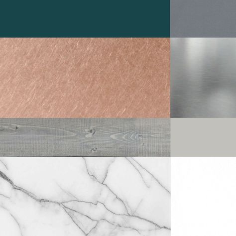 Teal, copper, nickel, silver, gray, white, marble Grey Marble Color Palette, Grey Marble Floor, Afro Boho, Copper And Marble, Amazing Houses, Boho Scandinavian, Design Boards, Floor Bathroom, Grey Color Scheme