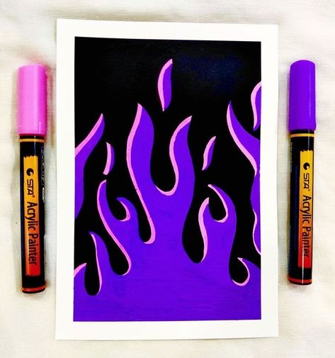 Cute Drawings For Canvas, Easy Black Paintings, Posca Neon Art, Painting With Posca Pens, Doodle Art Designs For Beginners, Easy Neon Paintings, Purple Aesthetic Drawings, Grafitti Art Ideas Inspiration, Neon Sign Painting Canvas Diy